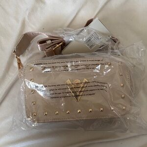 Valentino Orlandi Beige Crossbody Bag with Gold Accents
